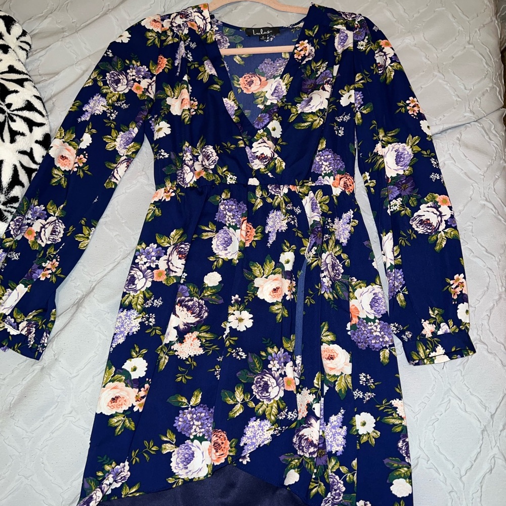 Blue floral long sleeve dress. Size small